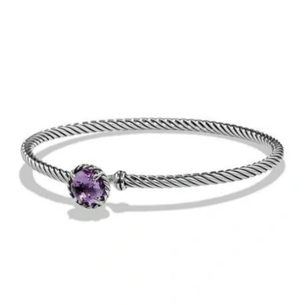 David Yurman Châtelaine Bracelet with Amethyst Sterling Silver Band 3mm Sz M